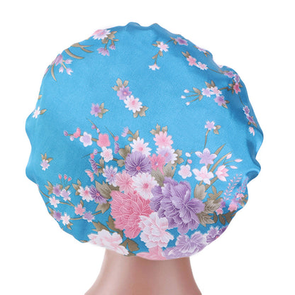 Printed wide-brimmed elastic hair band nightcap satin hair shower cap round cap Amazon hot sale toe cap TJM-301A