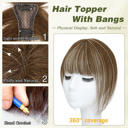 Clip in Bangs 100% Human Hair Toppers 360°3D Hair Pieces Clip On Air Bangs Extensions
