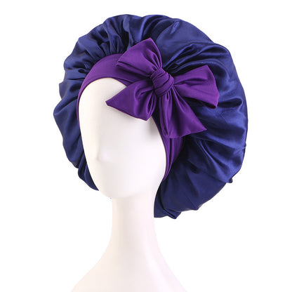 Cross-Border Hat with Two-Tone Adjustable Satin Ribbon, Wide-Brimmed Tie-Knot Headscarf Hat Jdb-527