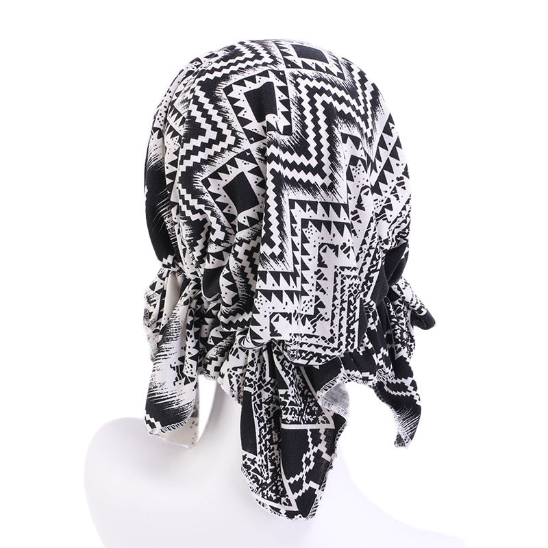 Cross-Border New Women's Cotton Braided Pirate Hat Triangle Turban Hat Printed Turban Hat Chemotherapy Hat