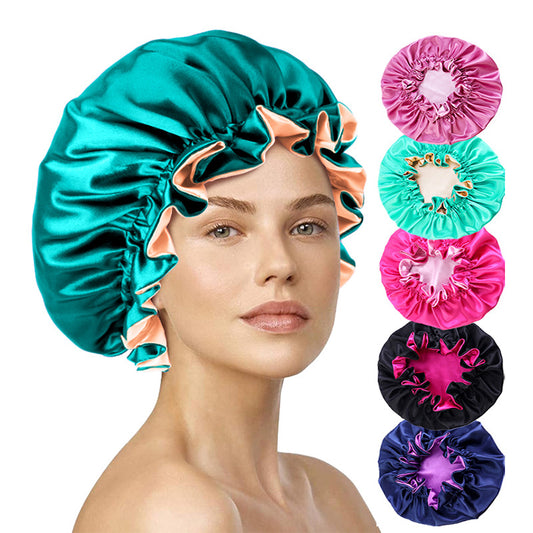 Auricularie Edge Color Solid Color Double Layer Nightcap Contrast Color Tapis Hat Silk Beauty Care Cap JDB-443A-2