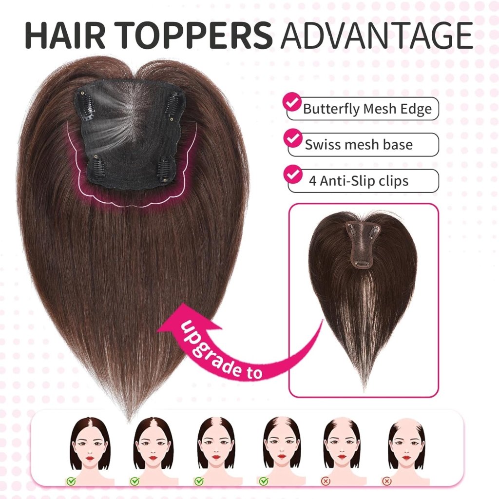 Hair Toppers wigs for Women Real Human Hair with Thinning Hair Lace Base Hair Pieces