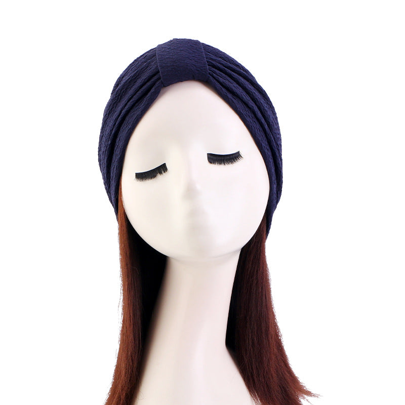 European and American Popular High-Elastic Bubble Fabric Knotted Headscarf Hat, Ethnic Hat, Turban, Chemotherapy Hat, Headscarf Hat