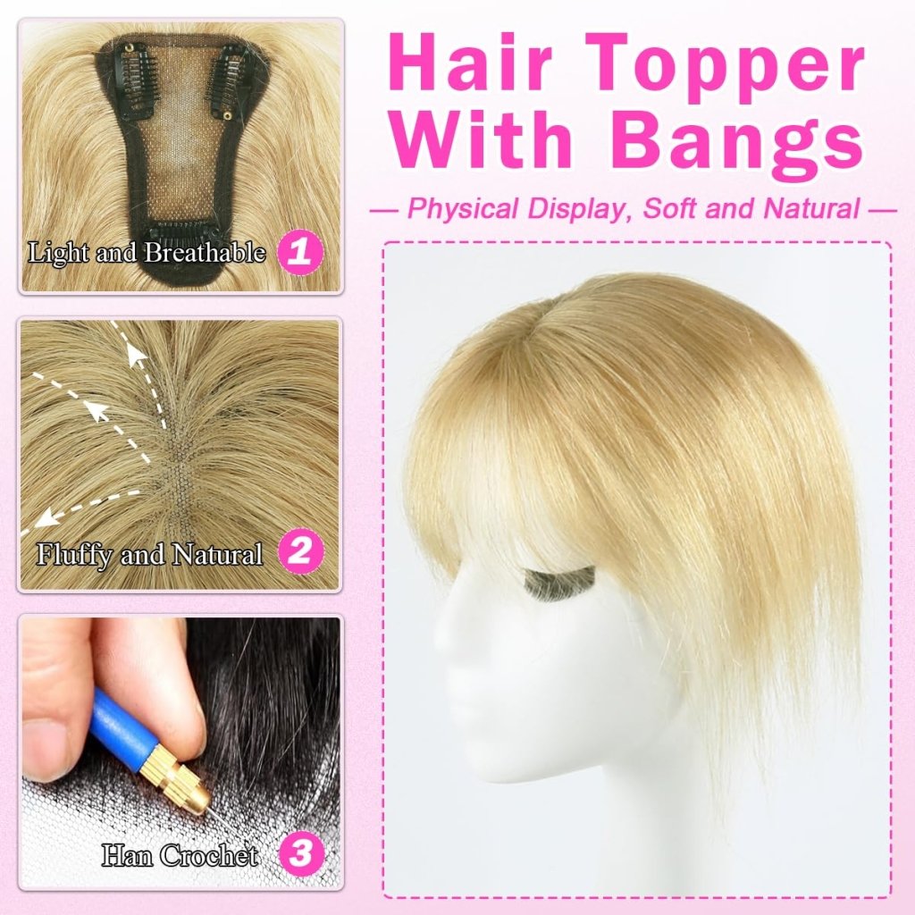 Hair Toppers For Women Real Hair 360° 3D Cover Human Hair Topper Wig with Bangs Hair Pieces