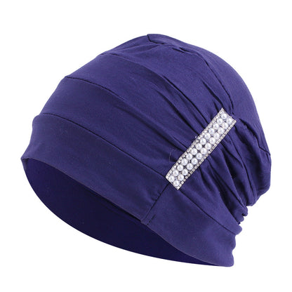 Amazon solid color chemotherapy cap confinement cap pearl accessories modal cotton headscarf cap nightcap JDT-241-1C