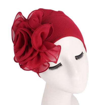 Large Floral Double-Layer Headscarf Hat, Hair Protection and Anti-Hair Loss Cap Tjm-295