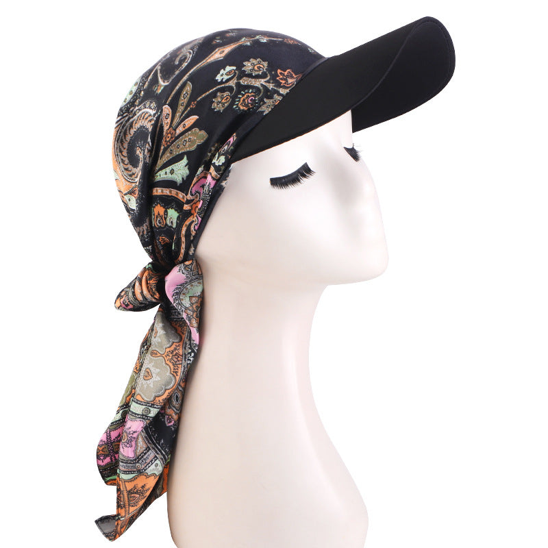 New Satin Square Scarf Hat with Brim, Outdoor Sunshade Turban Hat, Sunshade Cloth Hat Jdt-234J