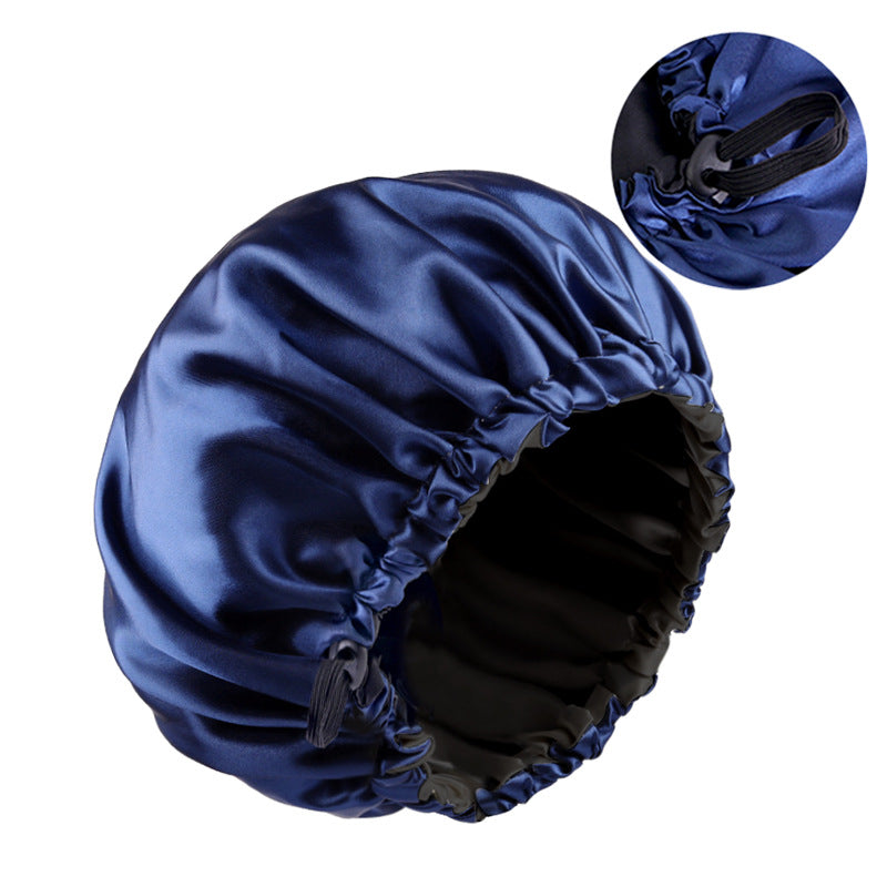 Double-layer flat buckle adjustable satin nightcap women's beauty hair care cap solid color round cap JDB-256C-7