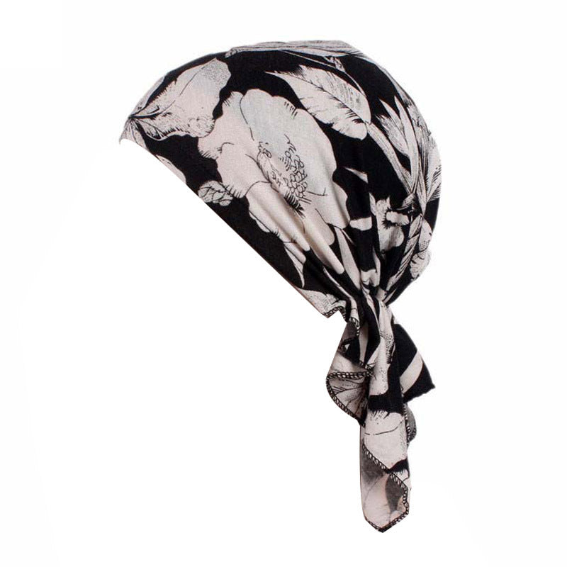 Cross-Border New Women's Cotton Braided Pirate Hat Triangle Turban Hat Printed Turban Hat Chemotherapy Hat
