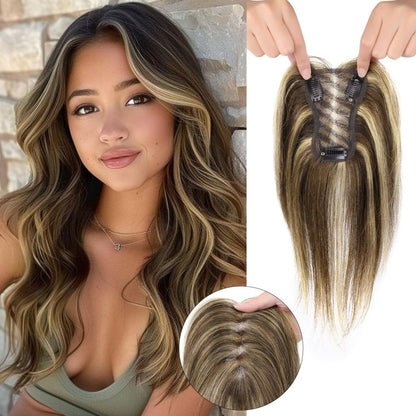 Hair Toppers for Women Real Human Hair Salt and Pepper Grey Human Hair Toppers 10 inch Dark Grey