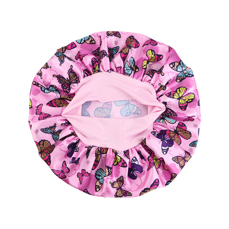 New Butterfly Print Elastic Sleep Cap, Satin Nursing Cap, Head Wrap Hat, Cross-Border Hat Jdb-301A-6