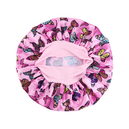 New Butterfly Print Elastic Sleep Cap, Satin Nursing Cap, Head Wrap Hat, Cross-Border Hat Jdb-301A-6