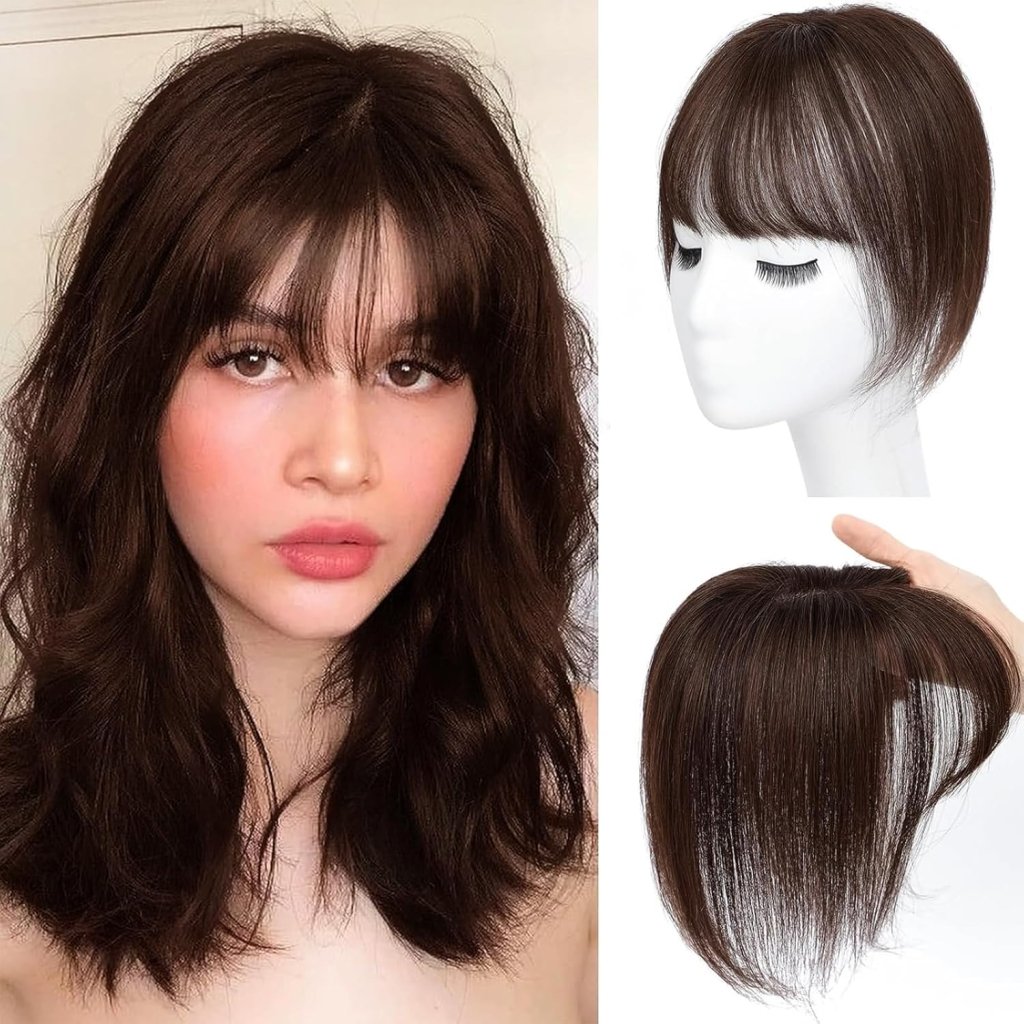Hair Toppers for Women Real Human Hair, Bangs Hair Clip 360° 3D Cover Human Hair Topper with Bangs