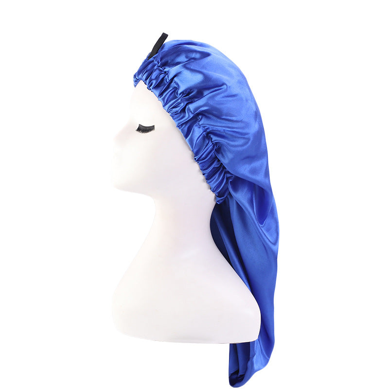 Cross-Border special satin nightcap elastic band buckle long tube hair care cap dual-purpose long hair cap shower cap turban hat