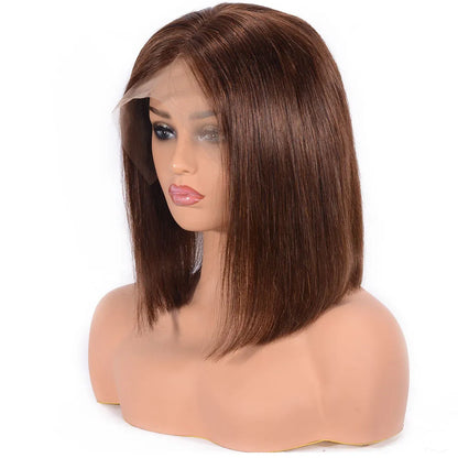 Bob Human Hair Short Wigs Middle Length Straight Lace Front Wig 14 Inches