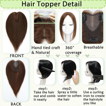 Hair Toppers for Women Real Human Hair 360° No Bangs Upgrade Lace Base Human Hair Toppers