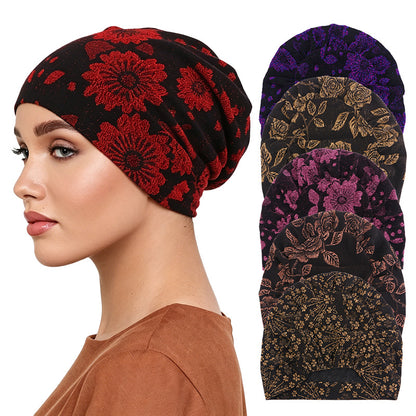 New Cross-Border Style Shiny Breathable Base Cap, Headscarf Hat, Turban Hat, Printed Hat Jdt-525
