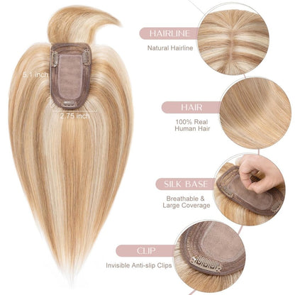 Human Hair Topper with Bangs - Real Human Hair Toppers for Women with Thin Hair