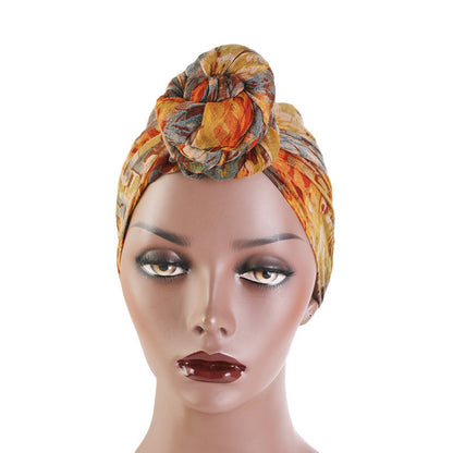 Bali Yarn Tie-Dye Scarf Cap Ethnic Style Tie Tape Cap African Wrap Scarf WJ-24