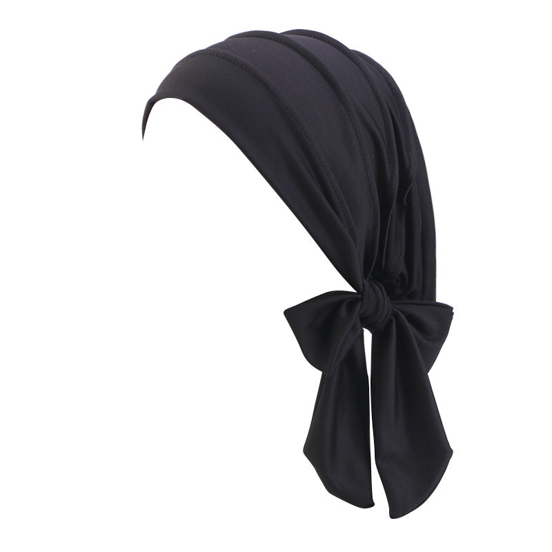 Cross-Border Supply Wide-Brimmed Solid Color Ribbon Turban Hat Base Cap Head Wrap Versatile Hair Care Hat Jdt-509
