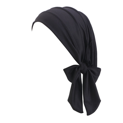 Cross-Border Supply Wide-Brimmed Solid Color Ribbon Turban Hat Base Cap Head Wrap Versatile Hair Care Hat Jdt-509