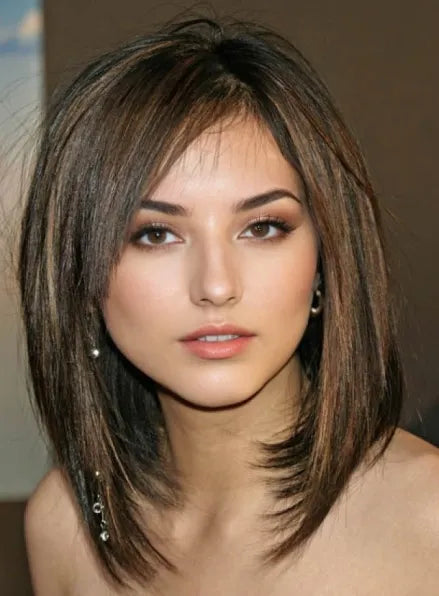 Parrucca lunga e liscia in pizzo con capelli umani al 100%, colore misto, 14 pollici