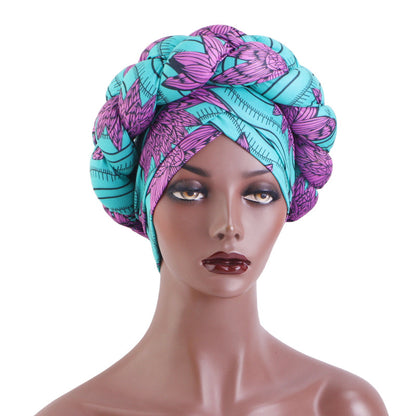African Hot Sale Printed Stereo Sponge Twist Braid Tape Hat Black Turban Hair Care Hat JDT-488B
