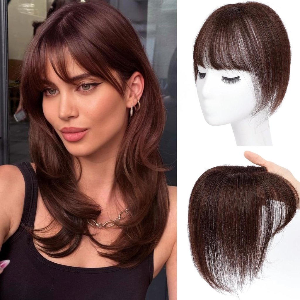 Hair Toppers for Women Real Human Hair, Bangs Hair Clip 360° 3D Cover Human Hair Topper with Bangs