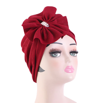 Cross-Border Floral Headscarf Hat, African Hat with Pearl and Rhinestone Accessories, Church Wedding Hat Jdt-479A