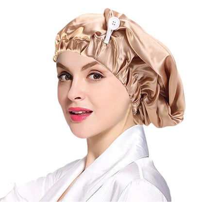 Cross-Border special satin nightcap elastic band buckle long tube hair care cap dual-purpose long hair cap shower cap turban hat