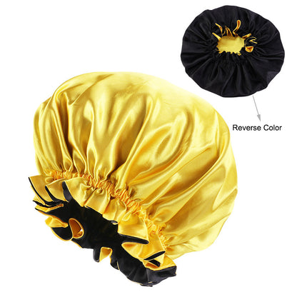 Double Layer Large Lace Nightcap Satin Round Hat Beauty Salon Makeup Hat Chemotherapy Cap