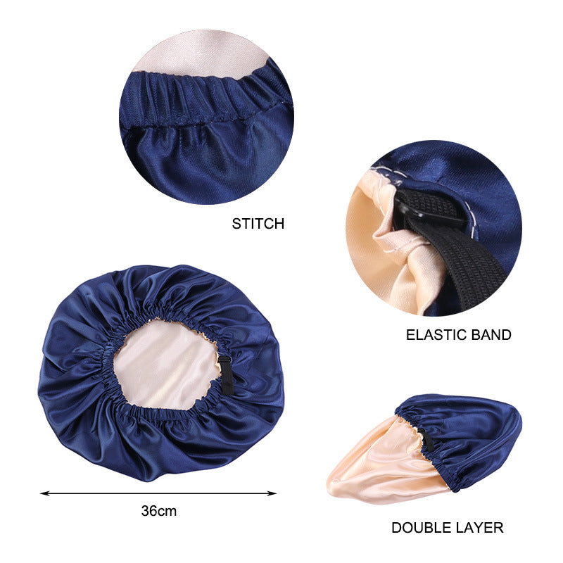 Cross-border supply of colored nightcap invisible flat adjustable buckle silk double shower cap beauty hair care hat