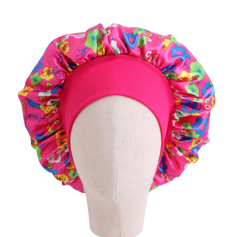 Children's Stretch Wide-brimmed Satin Nightcap Printed Hood JDKB-21A