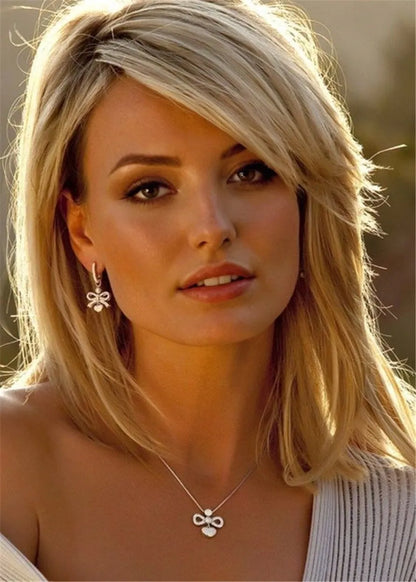 Parrucca sintetica liscia naturale di media lunghezza da 16 pollici