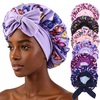 New popular butterfly printed sleep cap with elastic ribbon round cap for hair care and cloth hat JDB-301J-2 in Europe and America