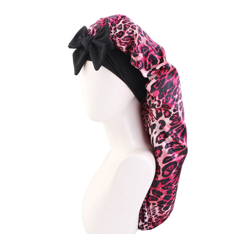New Leopard Print Sleep Cap with Wide Elastic Band, Long Hair Care Cap with Tie, Headscarf Hat Jdb-446X