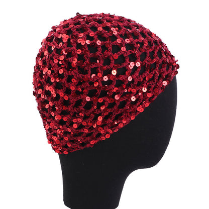 New all cotton hand crocheted sequin hair care net hair cover, hollowed out breathable headscarf cap JDW-67