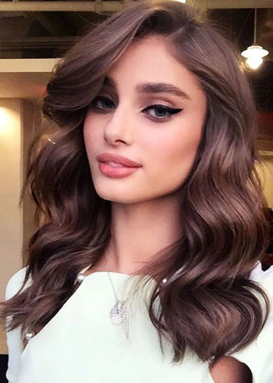 Natural Looking Women's Side Part Long Wavy Human Hair Lace Front Wigs 20 Inches