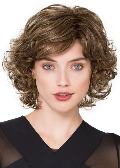 Sexy Damen Seitenscheitel Kurzer Bob Lockige Frisuren Echthaar Lace Front Cap Perücken 14 Zoll