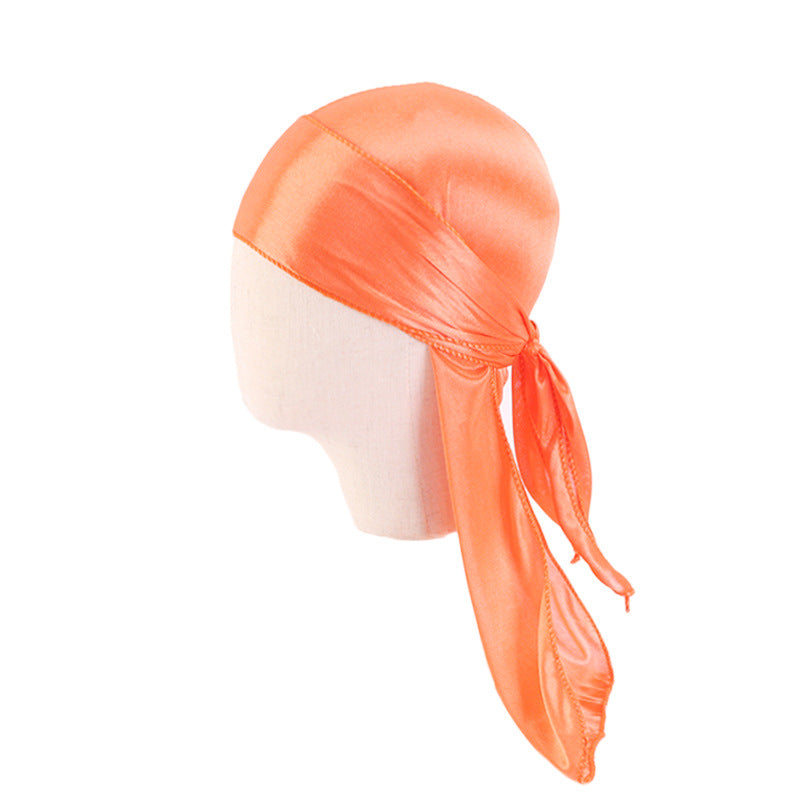 Children's Imitation Silk Pirate Hat Durag Long Tail Turban Hip Hop Cape Hat K-11