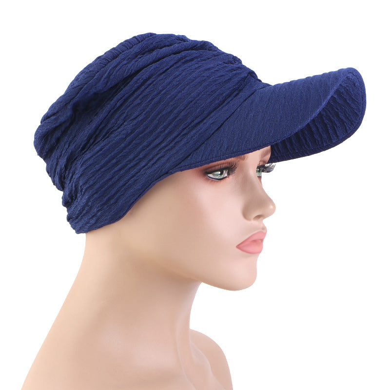 New Solid Color Pleated Style Baseball Cap with Brim and Headscarf, Sunshade Outdoor Sun Hat Jdt-234G