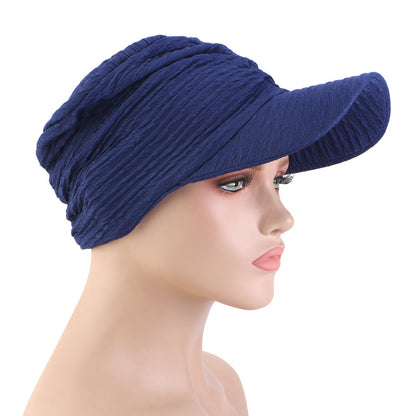 New Solid Color Pleated Style Baseball Cap with Brim and Headscarf, Sunshade Outdoor Sun Hat Jdt-234G