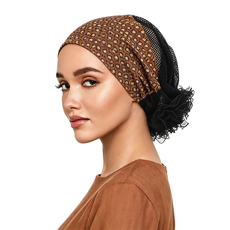 Cross border new hollow breathable disc flower headscarf cap, toe cap, hair care cap JDT-526