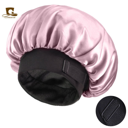 European and American New Style Large Invisible Adjustable Buckle Double-Layer Satin Wide-Brimmed Sleep Cap Hair Care Turban Hat Jdb-301-2C