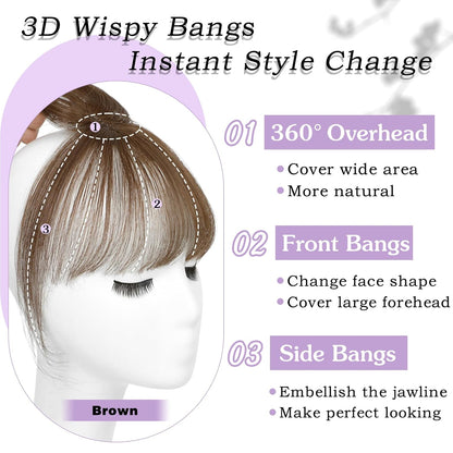 Clip in Bangs 100% Human Hair Toppers 360°3D Hair Pieces Clip On Air Bangs Extensions