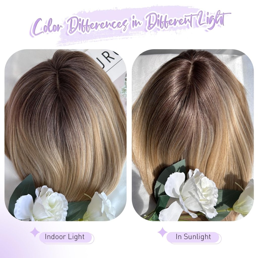 Human Hair Pieces Short Bob Hair Toppers with Bangs Side Part Hair