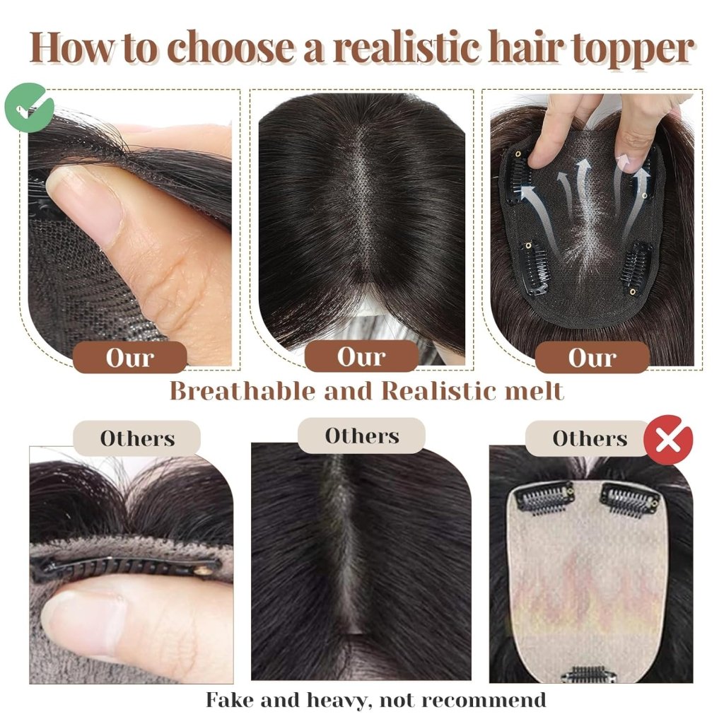 Hair Toppers for Women Real Human Hair 150% Density Clip In Topper Hairpieces 10 × 12CM Swiss Base Wiglet Top Hair Pieces for Women with Thinning Hair（12Inch,1B#）