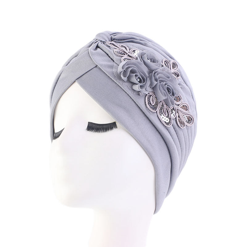Cross-border supply fashion street shot flower bag head hat solid color pleated Indian hat ethnic hat TJM-24X