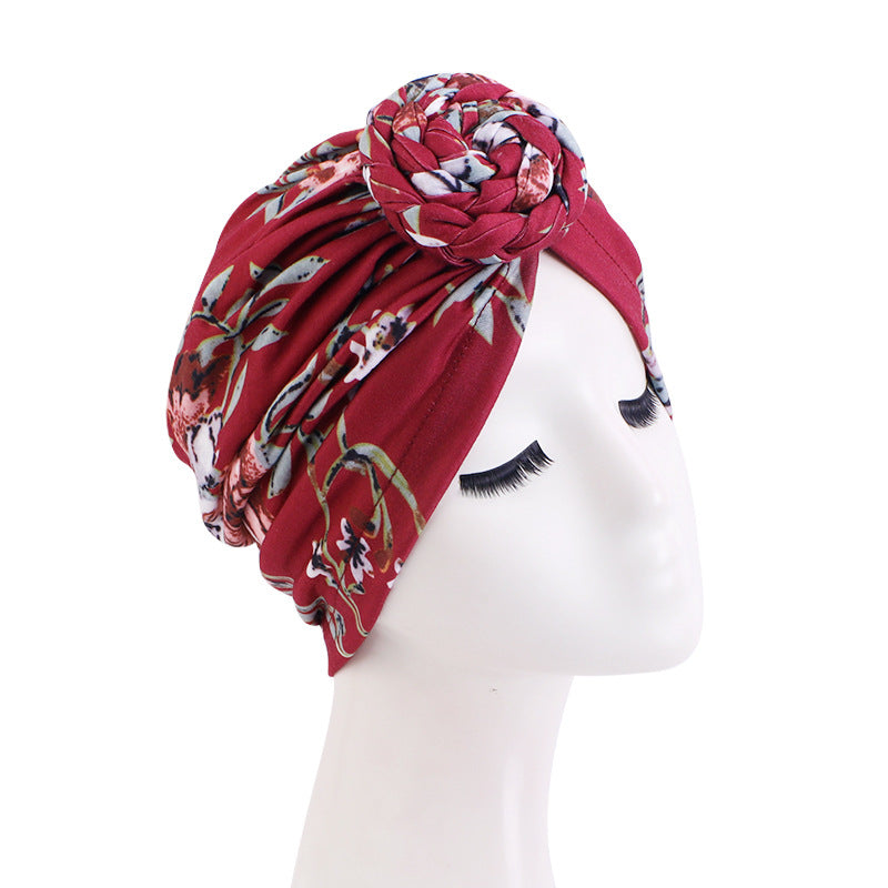 Pastoral Print Twist Braid Ball Twist Cap Snail Plate Flower Cap African Cloth Cap JDT-342C