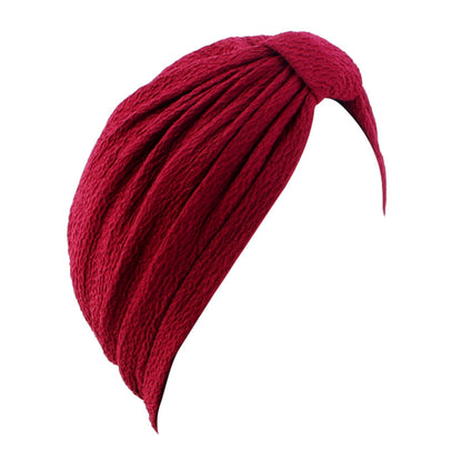 European and American Popular High-Elastic Bubble Fabric Knotted Headscarf Hat, Ethnic Hat, Turban, Chemotherapy Hat, Headscarf Hat